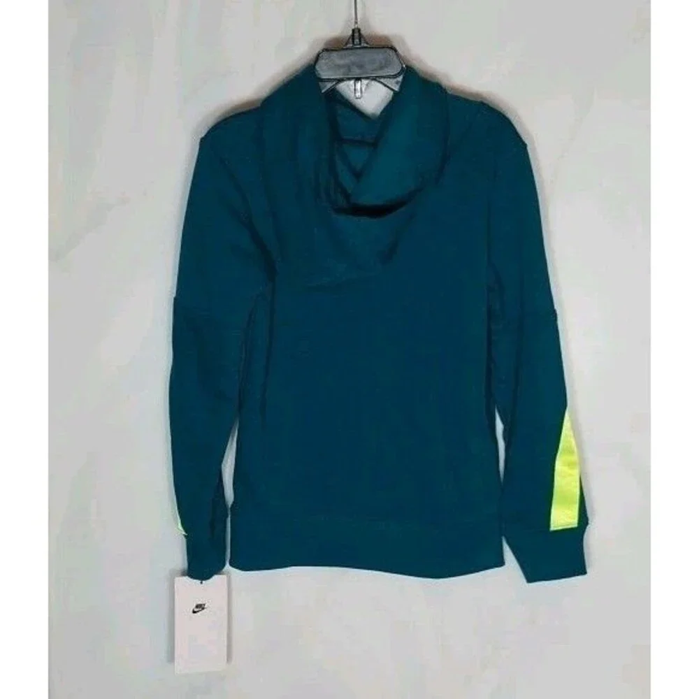 Nike Boys Hoodie Size 4 Teal Pullover Reflective Sleeve Stripe Spellout Swoosh